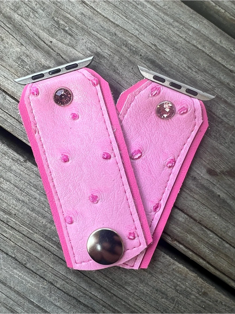Pink ostrich Leather Apple Watch Band Adapter Strap Similiar Sparkl